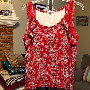 Maurice’s red paisley ruffle tank